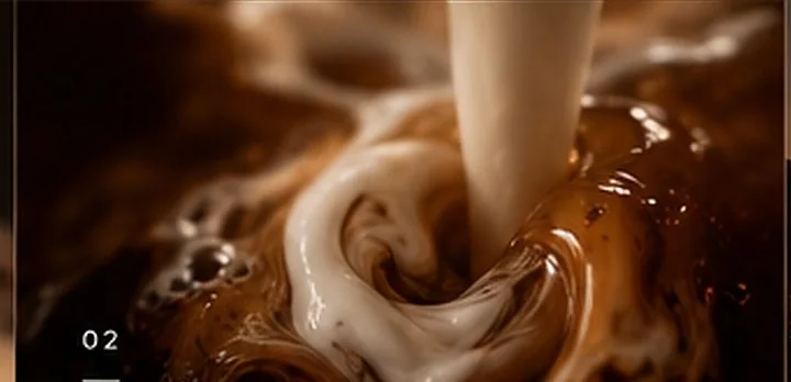 Cream being poured into coffee, swirling